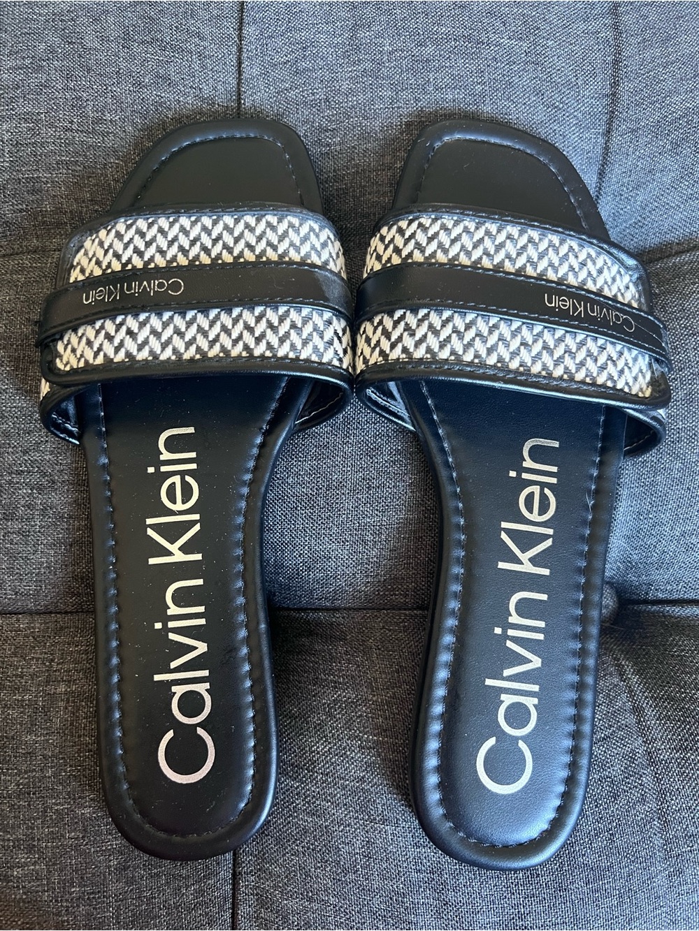 Calvin Klein Black and White Patterned Slide Sandals